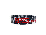 Whether choosing from a traditional dog collar, embroidered dog collar, or engraved buckle dog collar, you’ll find a great selection of personalized dog collars to choose from.  Duke & Fox® personalized dog collars come in a variety of unique styles and patterns. Our embroidered collars and engraved buckle collars also add to your dog's safety and your peace of mind with critical contact information should you and your dog get separated.  Cow print dog collar. 