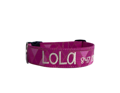This stylish pink geometric dog collar features a modern, eye-catching design with bold, angular patterns. Made from durable, high-quality materials, it offers both comfort and security for your pet. The vibrant pink color paired with the geometric shapes adds a fun and fashionable touch, making it a perfect accessory for any dog looking to stand out.