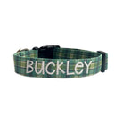 Irish Plaid Dog Collar. St. Patrick's Day Dog Collar. Personalized Dog Collar by Duke & Fox. Custom Dog Collar. Embroidered Dog Collar with cream thread.